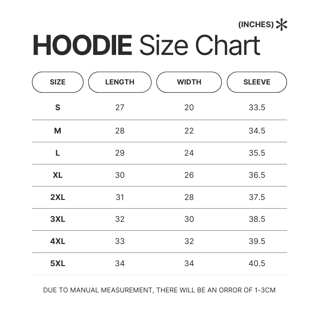 Hoodie Size Chart - The Dragon Prince Store