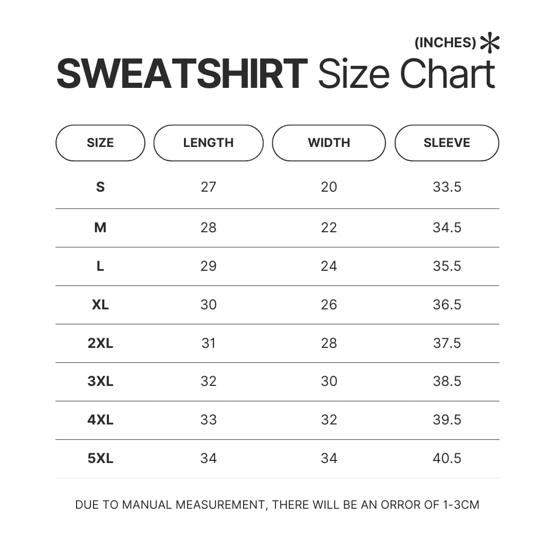 Sweatshirt Size Chart - The Dragon Prince Store