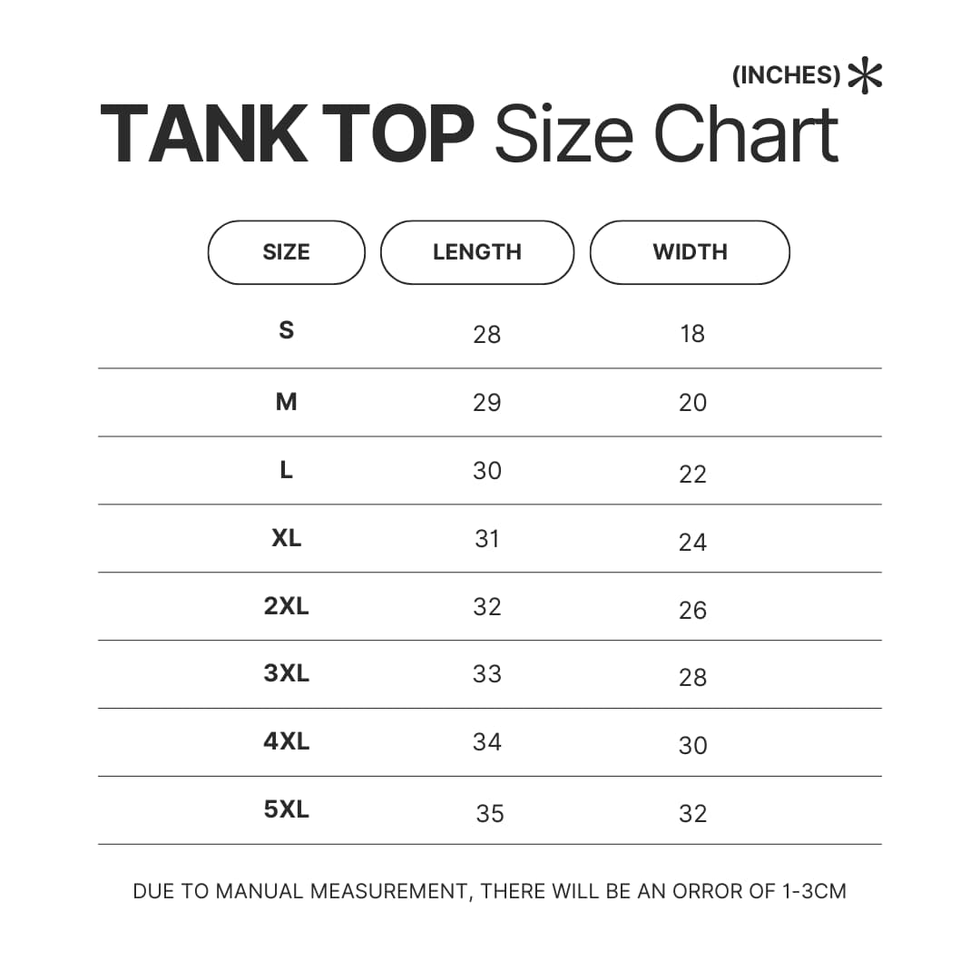 Tank Top Size Chart - The Dragon Prince Store