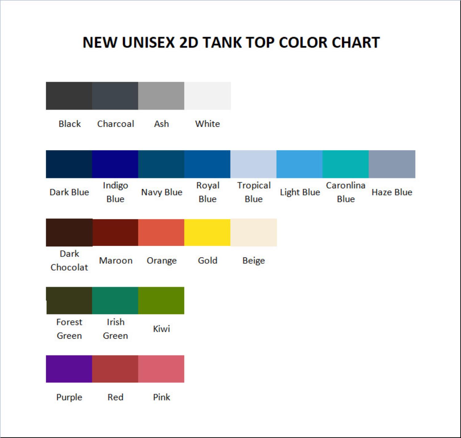 tank top color chart - The Dragon Prince Store